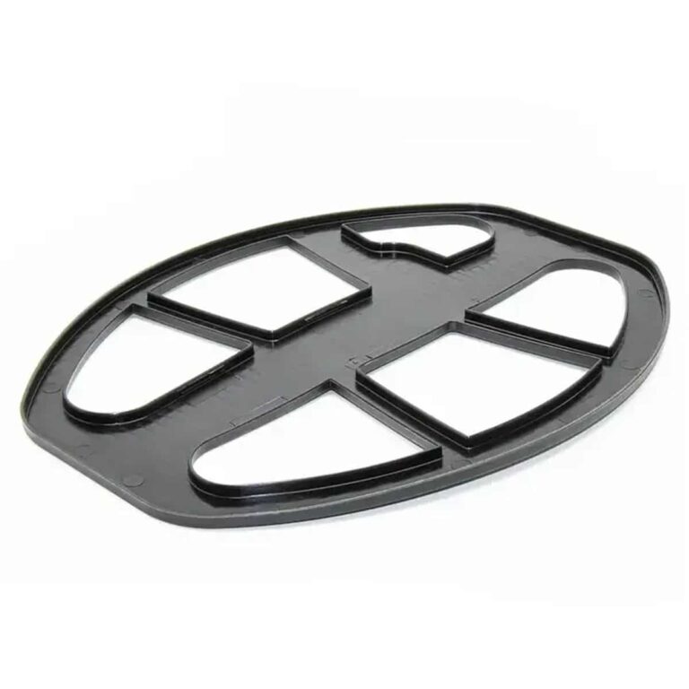 A black plastic search coil cover for Nokta SC30 and LG30 metal detector search coils, featuring a multi-spoke elliptical design.