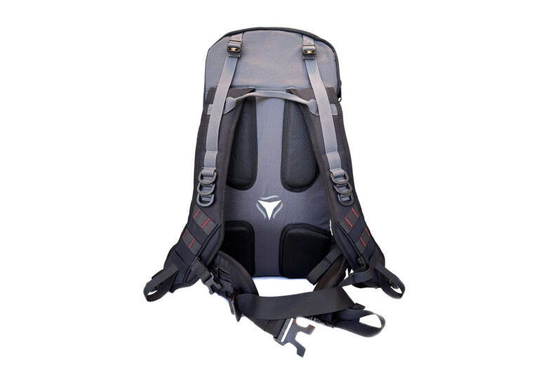 Nokta DetectoBag Metal Detecting Backpack Back View Nokta DetectoBag backpack back view featuring padded mesh straps, lumbar support, and adjustable waist belt.
