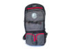 Nokta DetectoBag metal detecting backpack in grey and black with red accents, front view showing multi-pocket design.