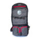 Nokta DetectoBag metal detecting backpack in grey and black with red accents, front view showing multi-pocket design.
