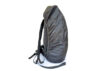 Black waterproof rain cover fitted on a Nokta DetectoBag metal detecting backpack, side profile view on white background.