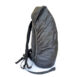 Black waterproof rain cover fitted on a Nokta DetectoBag metal detecting backpack, side profile view on white background.
