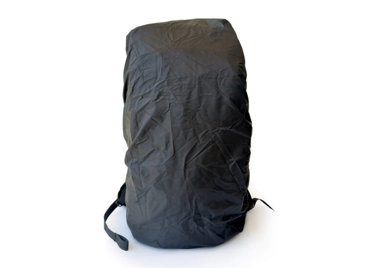 Nokta DetectoBag Backpack Rain Cover Front Black waterproof rain cover fitted over a Nokta DetectoBag backpack for metal detecting gear protection.