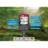 Infographic of the Nokta FINDX Pro metal detector display and control panel, highlighting features like Target ID, depth indicator, and search modes against a blurred forest background.