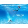 Nokta FINDX Pro metal detector submerged in clear blue water, demonstrating its IP68 waterproof rating and submersibility up to 5 meters or 16 feet.
