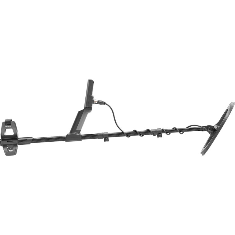 Nokta Legend 2 SMF Metal Detector Right Side View Nokta Legend 2 SMF metal detector right side view with carbon fiber shaft and search coil on white background.
